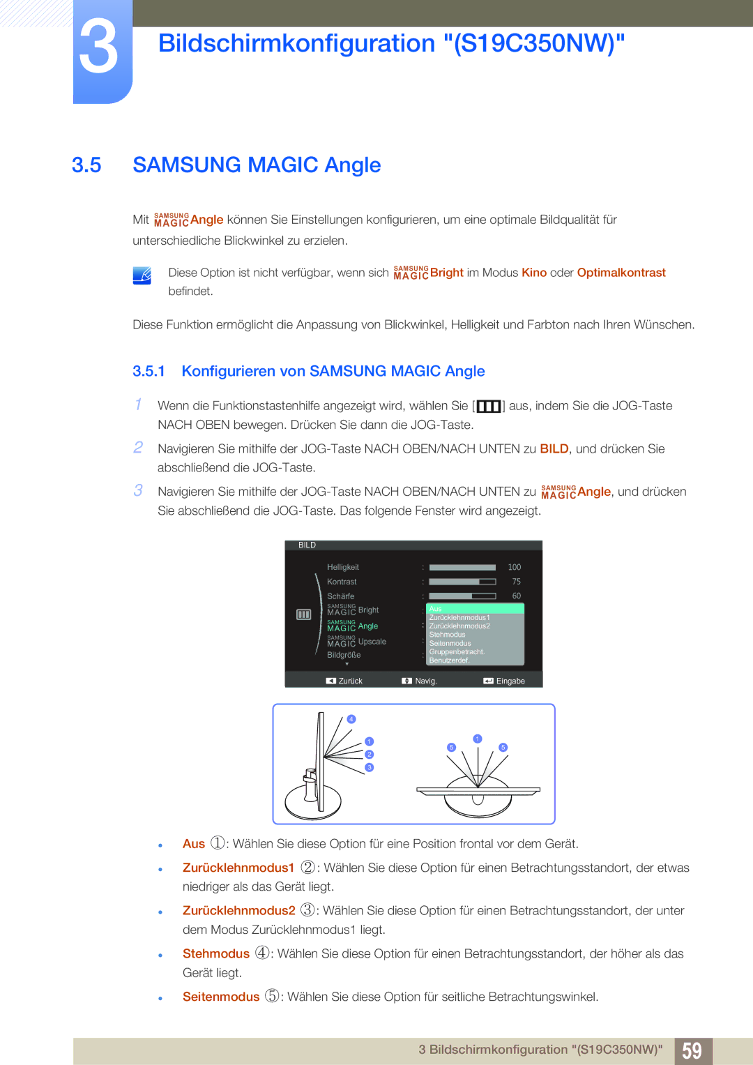 Samsung LS22D300NY/EN, LS22C350HS/EN, LS24C350HS/EN, LS23C350HS/EN, LS27C350HS/EN Konfigurieren von Samsung Magic Angle 