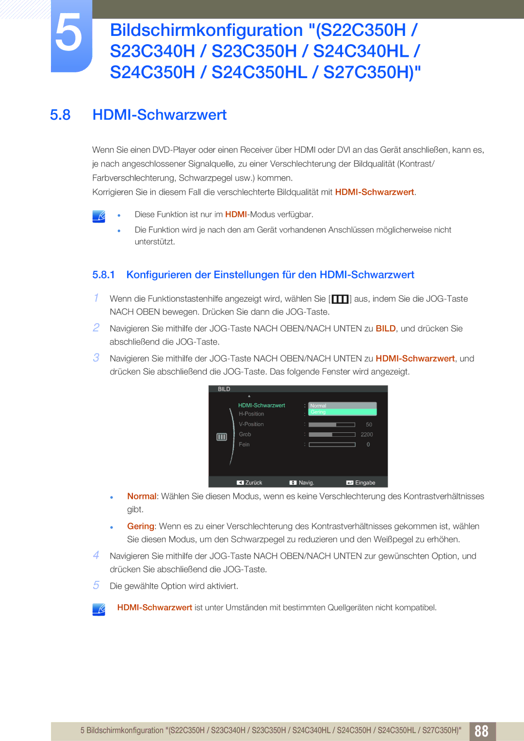 Samsung LS27C350HS/EN, LS22C350HS/EN, LS24C350HS/EN manual Konfigurieren der Einstellungen für den HDMI-Schwarzwert 