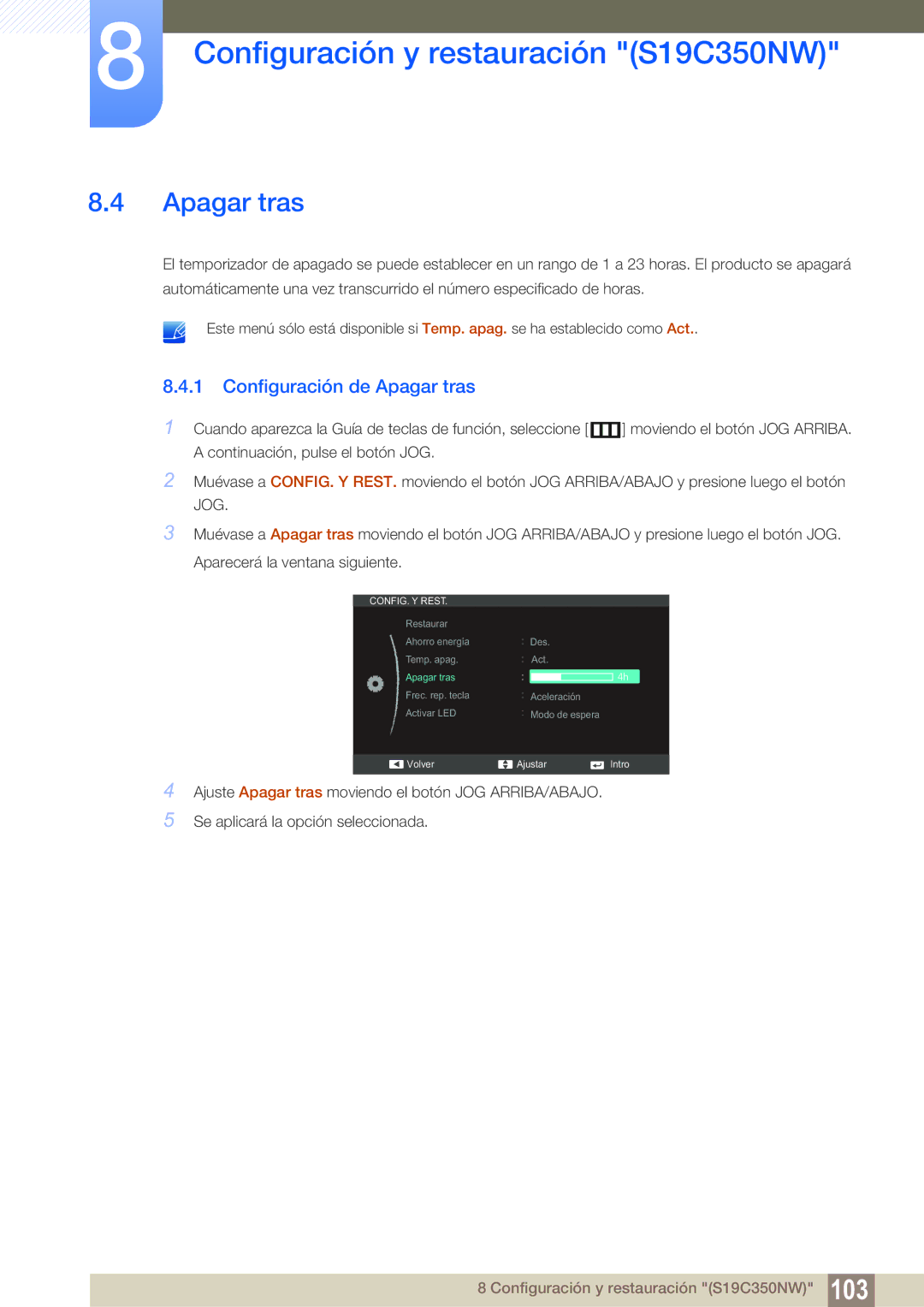 Samsung LS27C350HS/EN, LS22C350HS/EN, LS24C350HS/EN, LS23C350HS/EN, LS22D300NY/EN manual Configuración de Apagar tras 