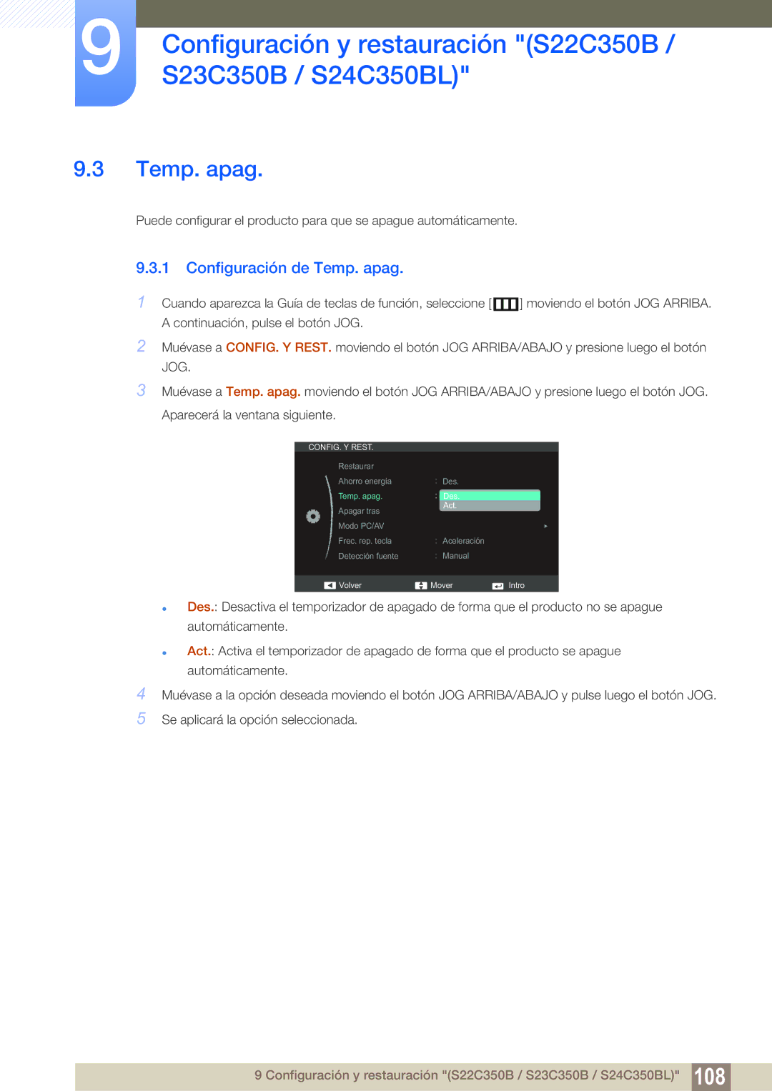 Samsung LS27C350HS/EN, LS22C350HS/EN, LS24C350HS/EN, LS23C350HS/EN, LS22D300NY/EN manual Temp. apag 