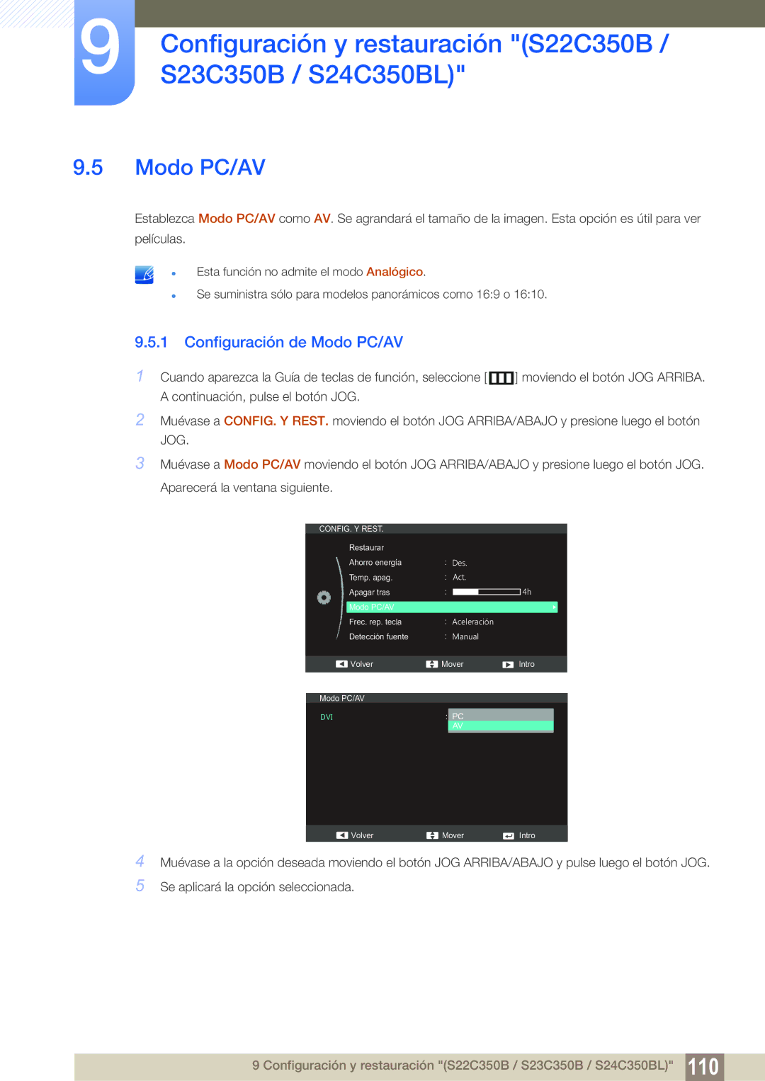 Samsung LS22C350HS/EN, LS24C350HS/EN, LS23C350HS/EN, LS27C350HS/EN, LS22D300NY/EN manual Configuración de Modo PC/AV 