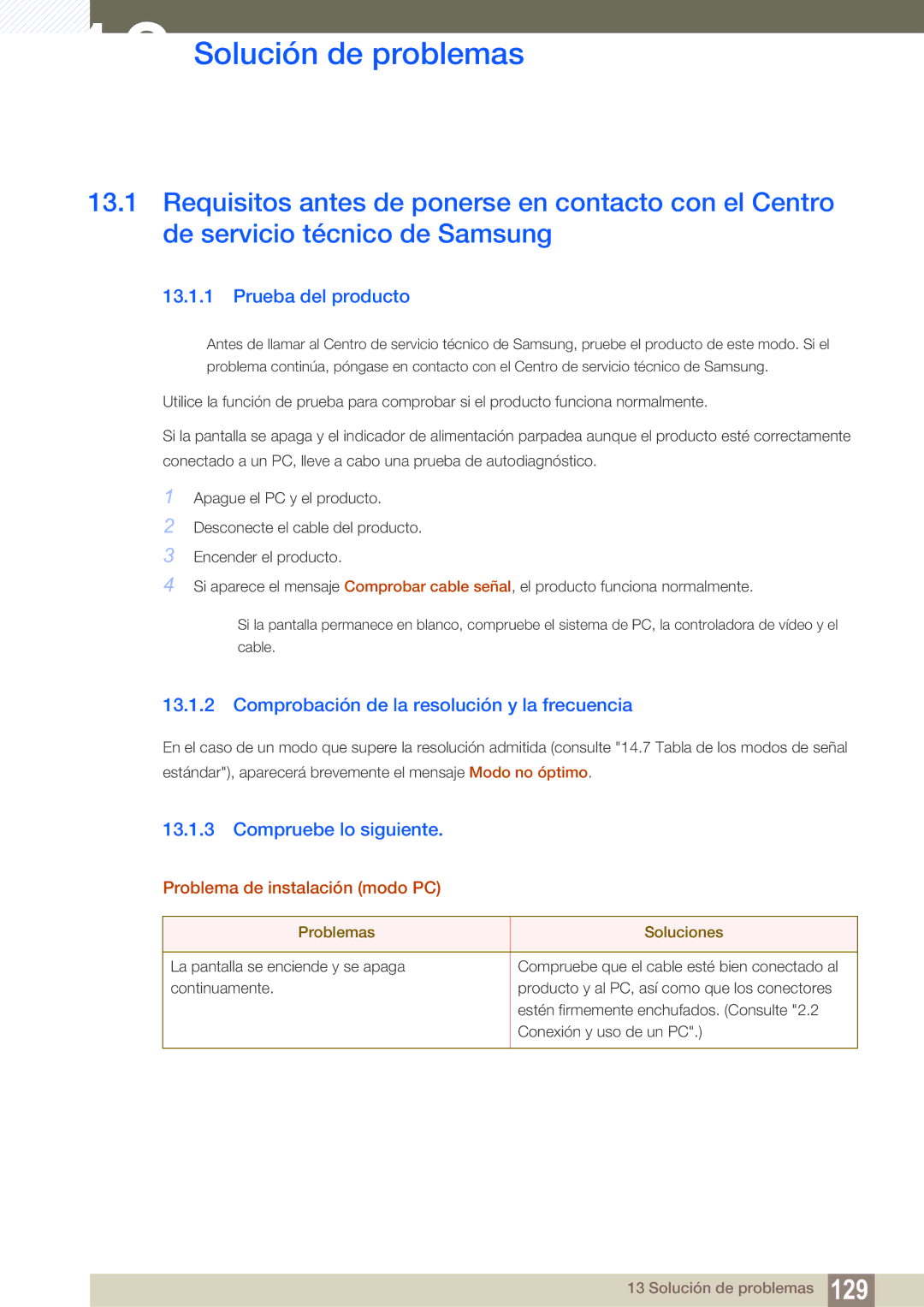 Samsung LS22D300NY/EN manual Solución de problemas, Prueba del producto, Comprobación de la resolución y la frecuencia 