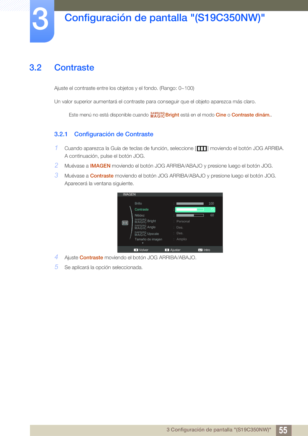 Samsung LS22C350HS/EN, LS24C350HS/EN, LS23C350HS/EN, LS27C350HS/EN, LS22D300NY/EN manual Configuración de Contraste 