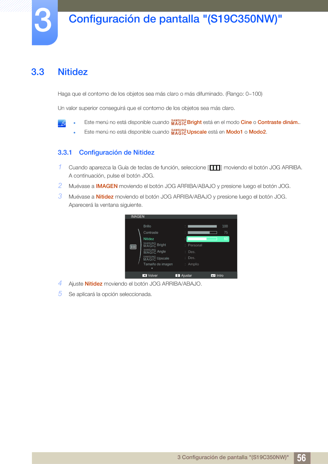 Samsung LS24C350HS/EN, LS22C350HS/EN, LS23C350HS/EN, LS27C350HS/EN, LS22D300NY/EN manual Configuración de Nitidez 