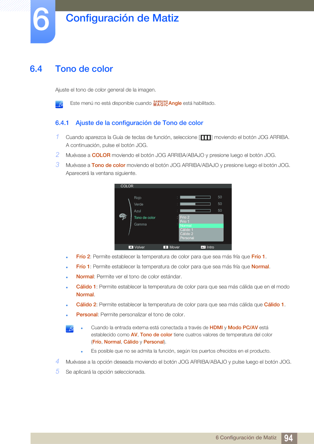 Samsung LS22D300NY/EN, LS22C350HS/EN, LS24C350HS/EN, LS23C350HS/EN manual Ajuste de la configuración de Tono de color 