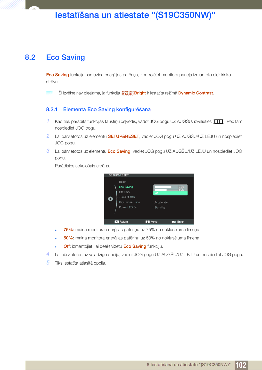 Samsung LS23C350HS/EN, LS22C350HS/EN, LS24C350HS/EN, LS27C350HS/EN, LS22D300NY/EN manual Elementa Eco Saving konfigurēšana 