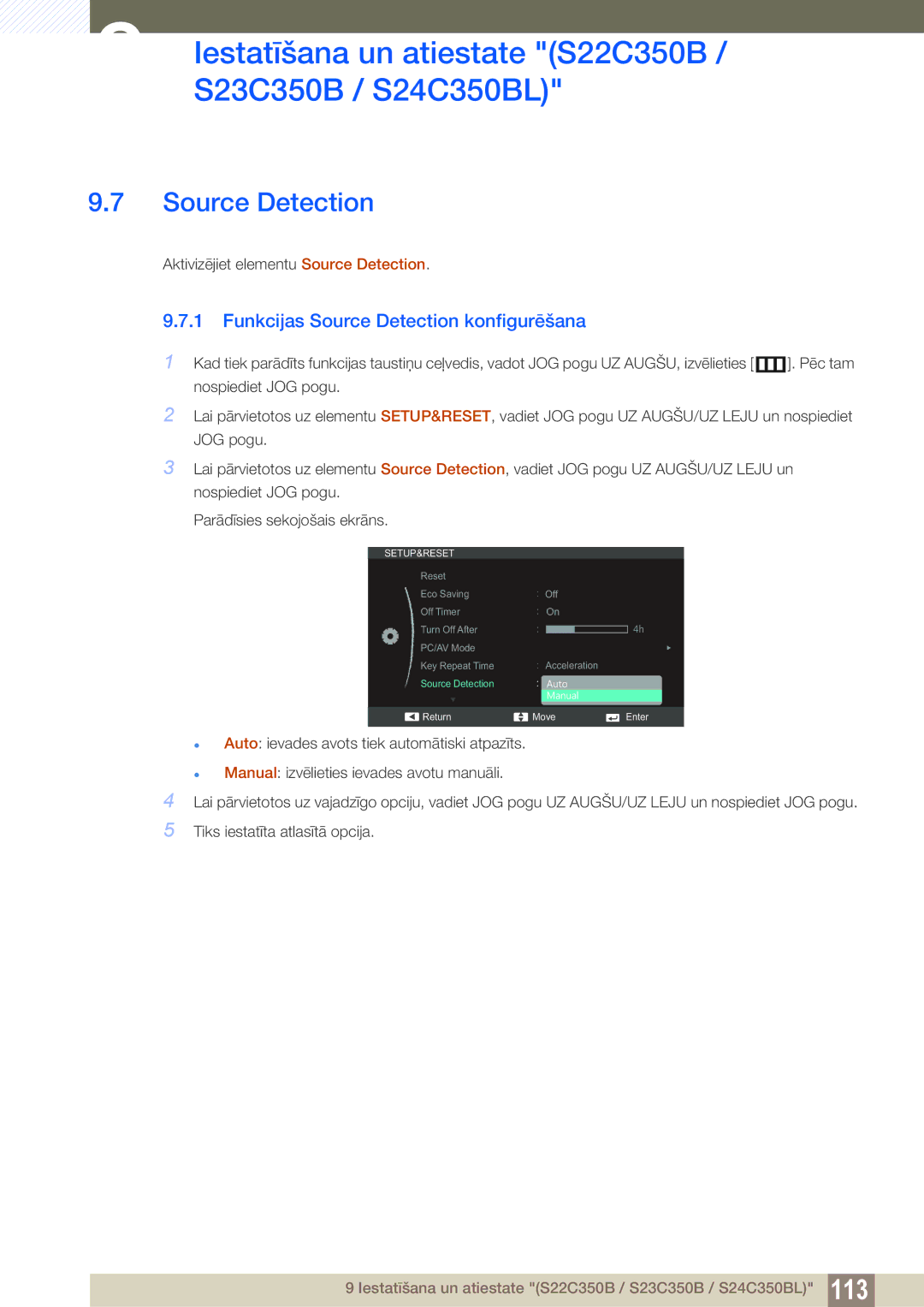 Samsung LS27C350HS/EN, LS22C350HS/EN, LS24C350HS/EN, LS23C350HS/EN manual Funkcijas Source Detection konfigurēšana 