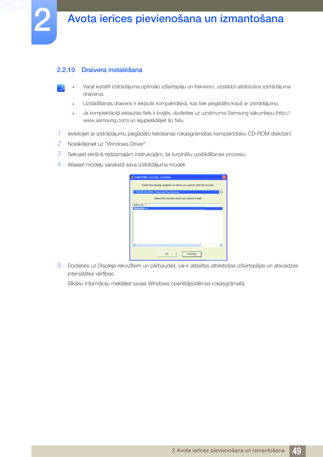 Samsung LS22D300NY/EN, LS22C350HS/EN, LS24C350HS/EN, LS23C350HS/EN, LS27C350HS/EN manual Draivera instalēšana 