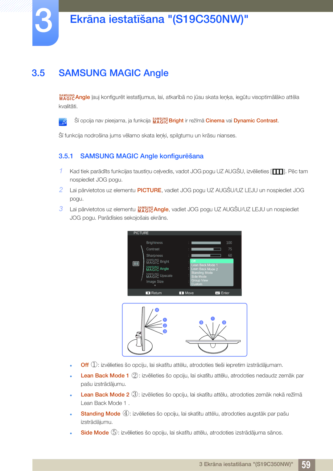 Samsung LS22D300NY/EN, LS22C350HS/EN, LS24C350HS/EN, LS23C350HS/EN, LS27C350HS/EN manual Samsung Magic Angle konfigurēšana 