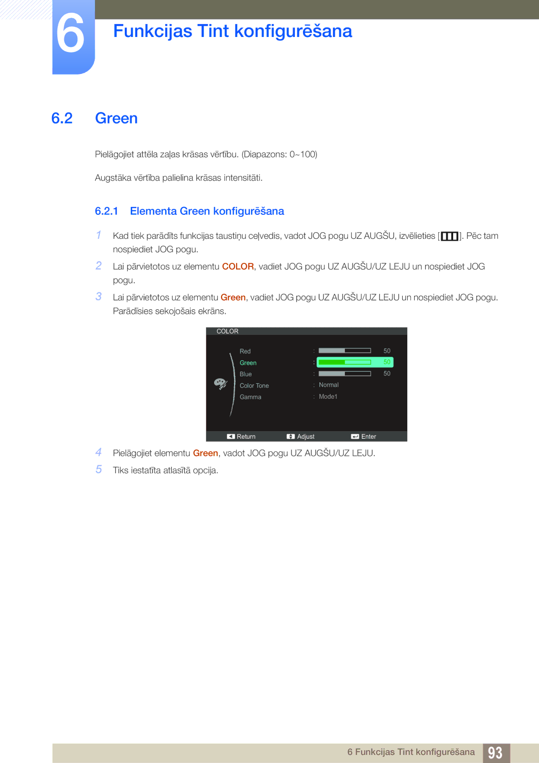 Samsung LS27C350HS/EN, LS22C350HS/EN, LS24C350HS/EN, LS23C350HS/EN, LS22D300NY/EN manual Elementa Green konfigurēšana 