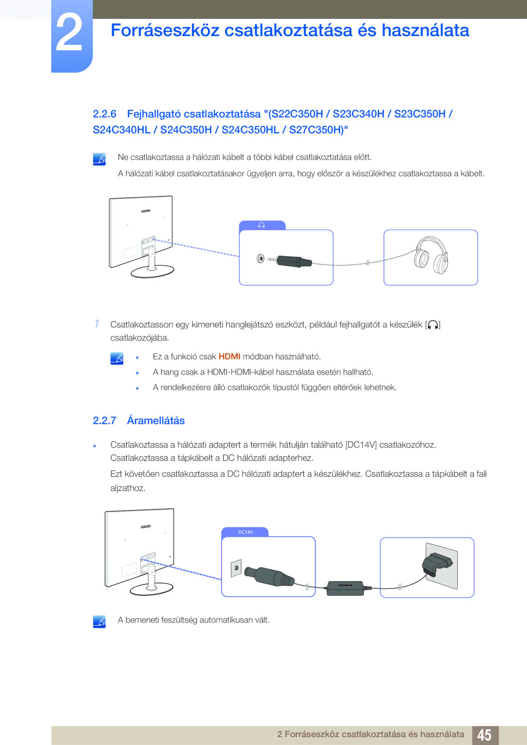 Samsung LS22C350HS/EN, LS24C350HS/EN, LS23C350HS/EN, LS27C350HS/EN, LS22D300NY/EN manual 7 Áramellátás 