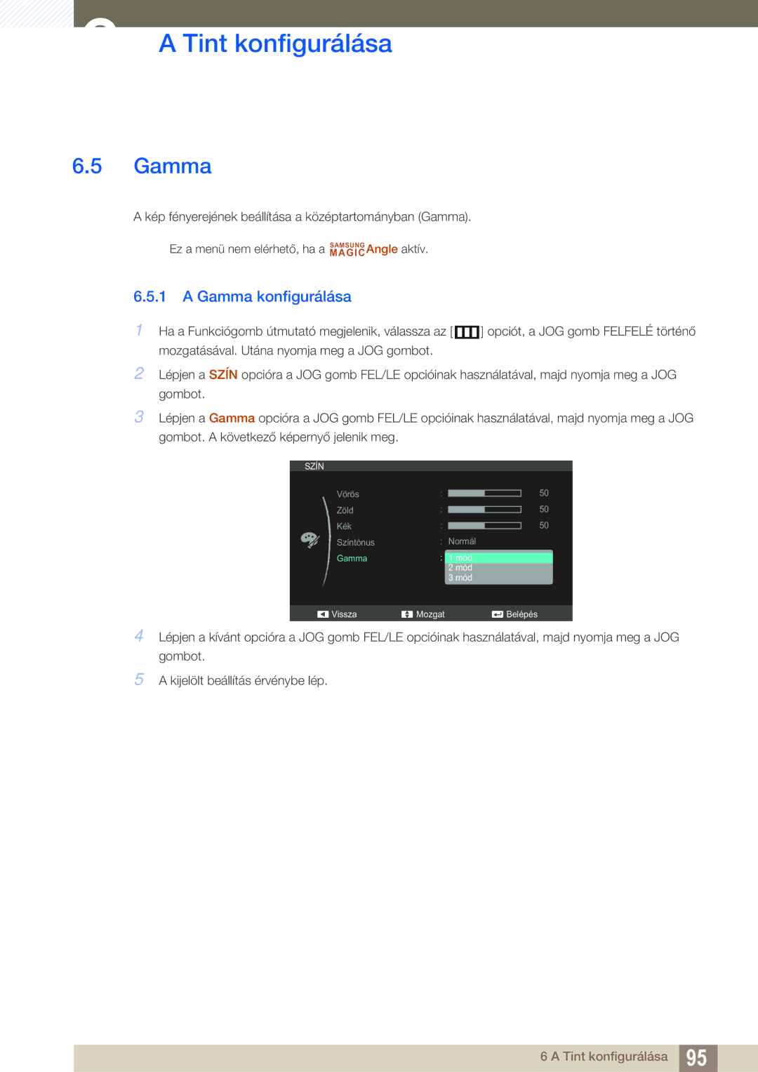 Samsung LS22C350HS/EN, LS24C350HS/EN, LS23C350HS/EN, LS27C350HS/EN, LS22D300NY/EN manual Gamma konfigurálása 