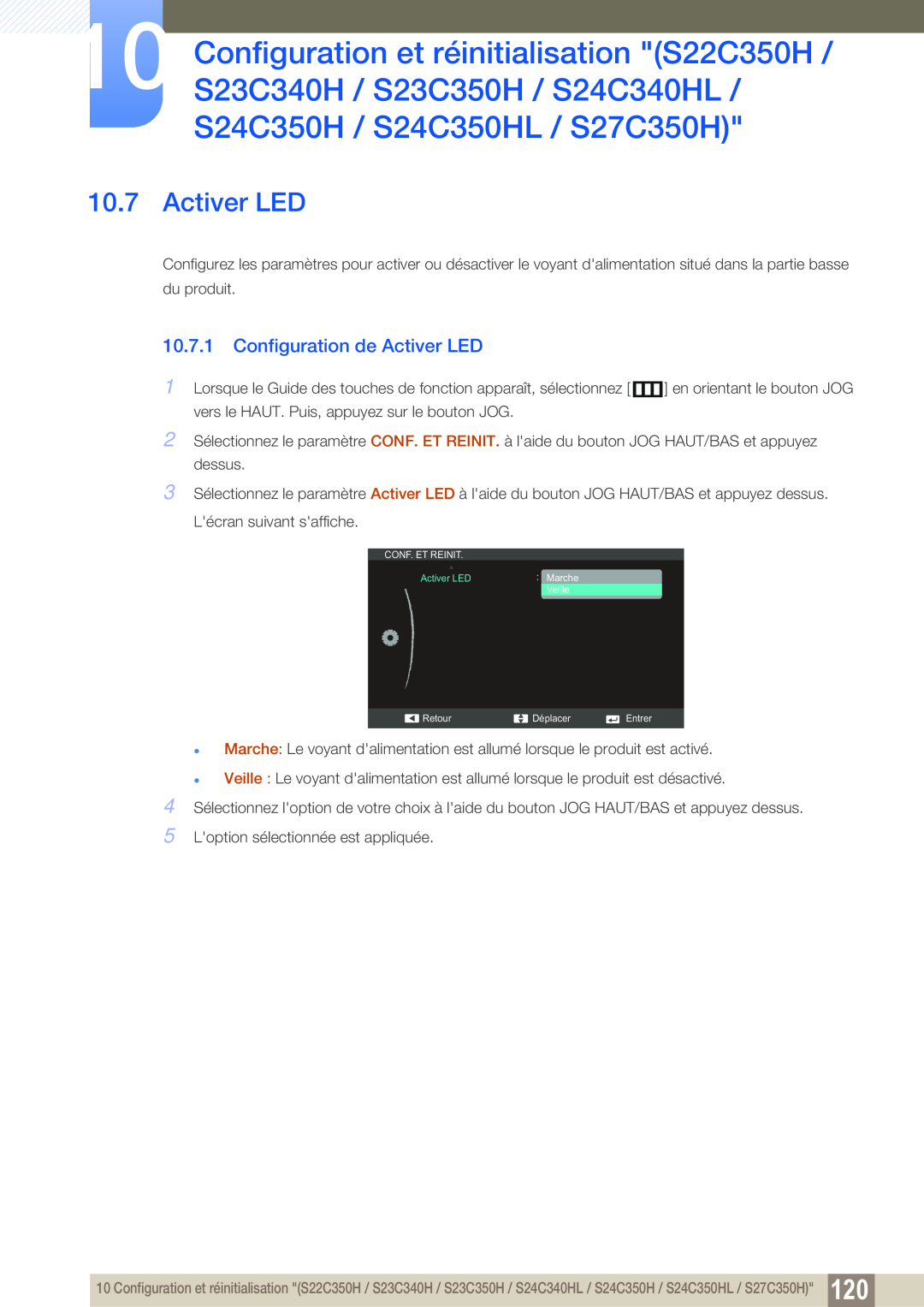 Samsung LS22C350HS/EN, LS24C350HS/EN, LS23C350HS/EN, LS27C350HS/EN, LS22D300NY/EN manual Configuration de Activer LED 