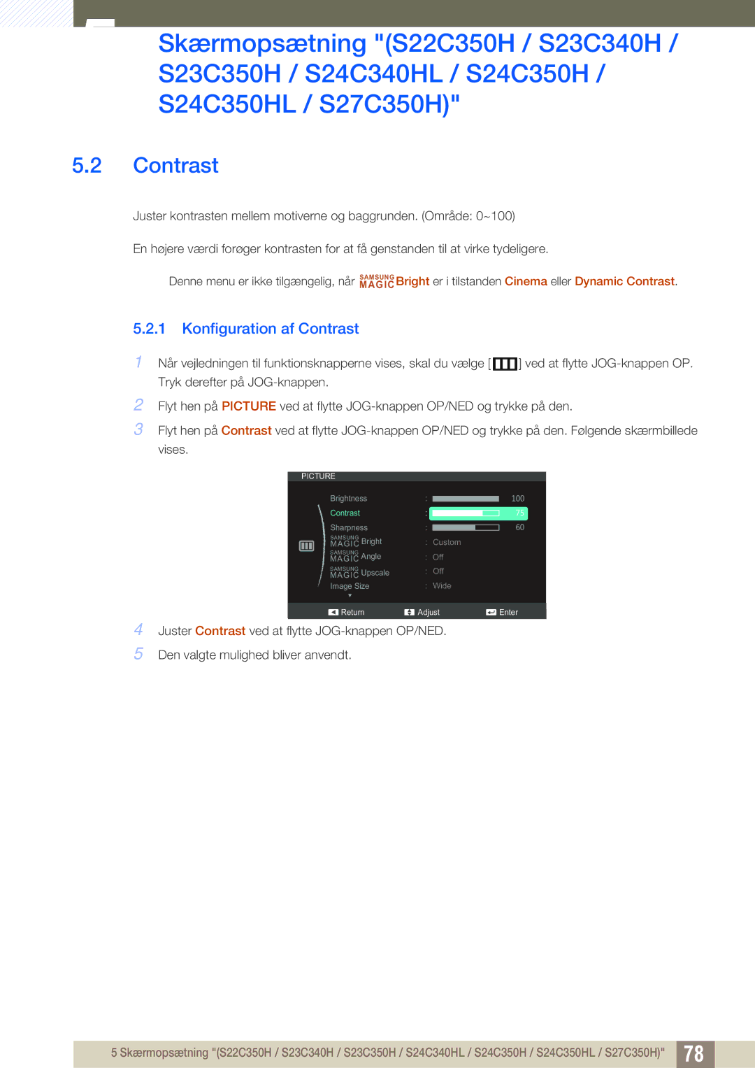 Samsung LS23C350HS/EN, LS22C350HS/EN, LS24C350HS/EN, LS27C350HS/EN manual Contrast 