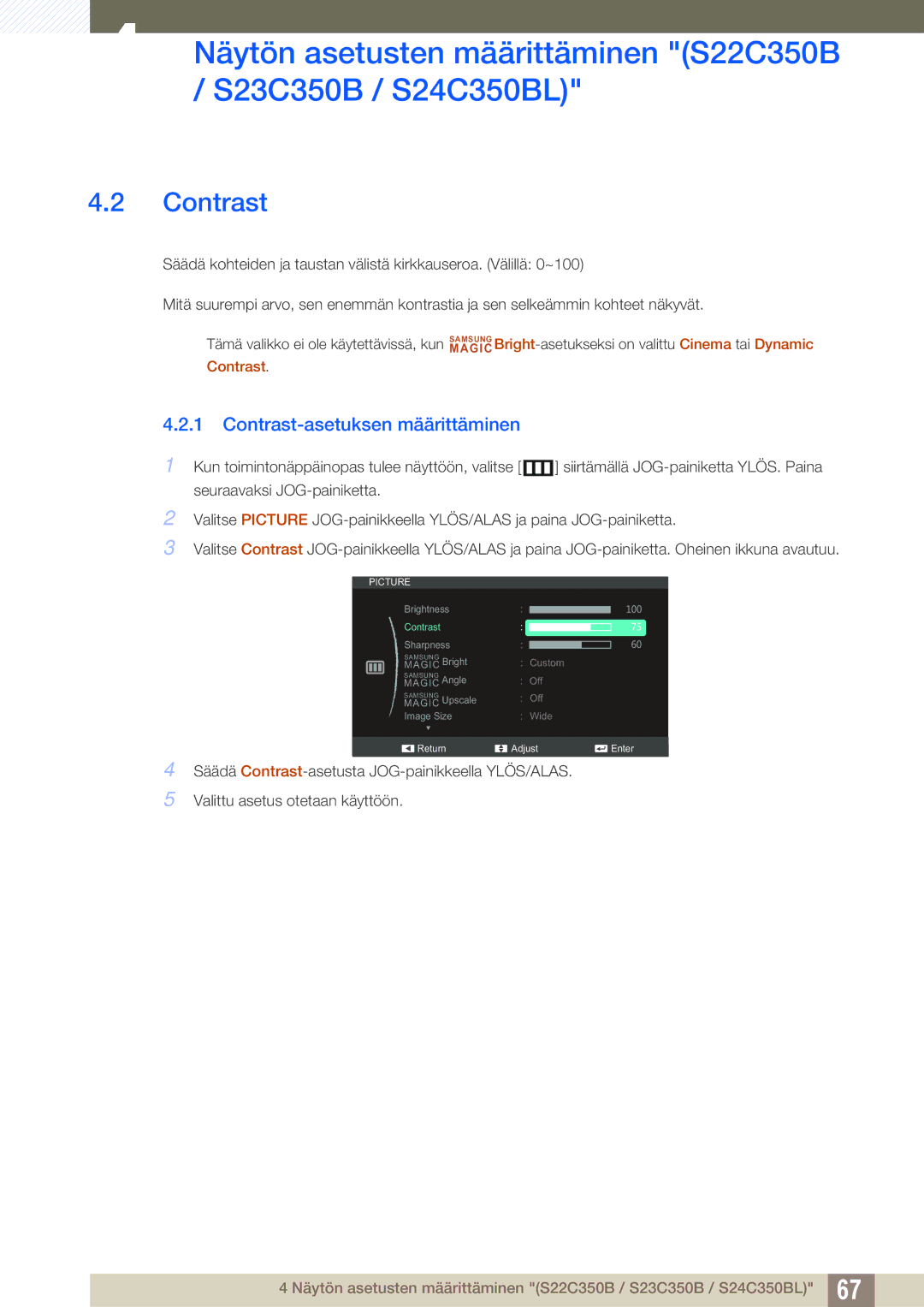 Samsung LS27C350HS/EN, LS22C350HS/EN, LS24C350HS/EN, LS23C350HS/EN manual Contrast 