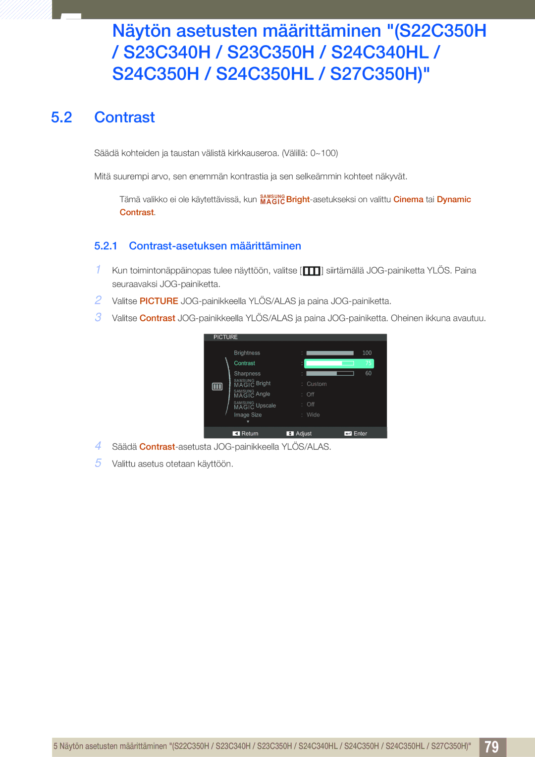 Samsung LS27C350HS/EN, LS22C350HS/EN, LS24C350HS/EN, LS23C350HS/EN manual Contrast 