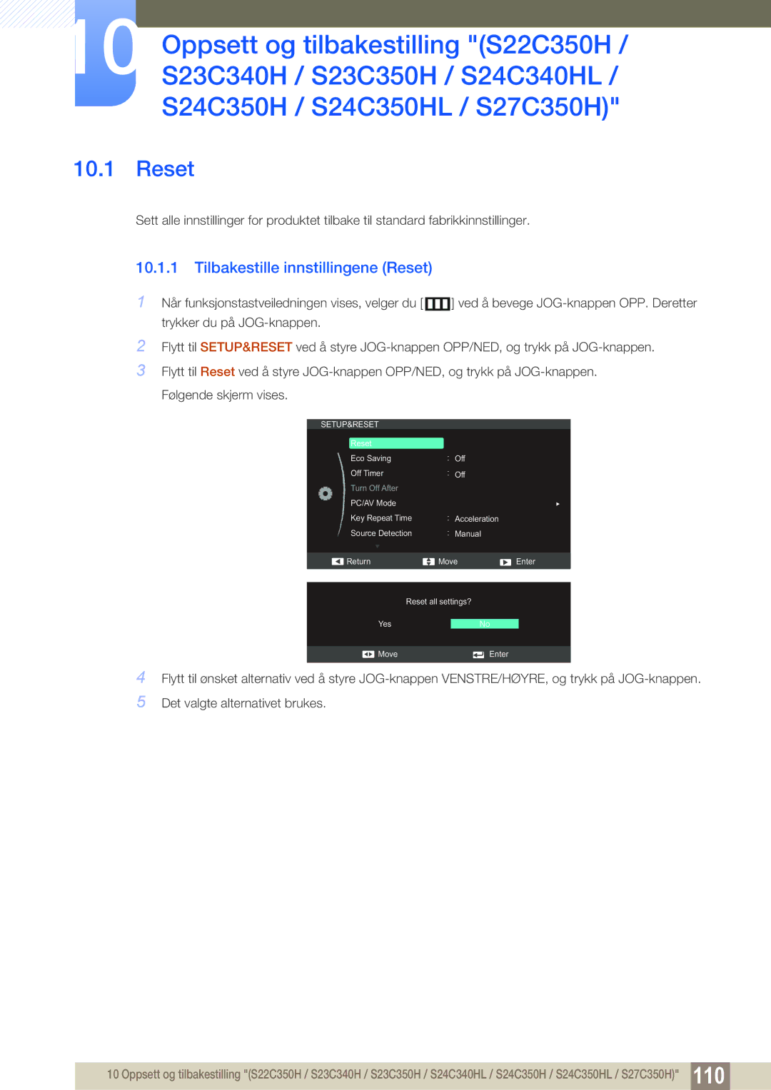 Samsung LS23C350HS/EN, LS22C350HS/EN, LS24C350HS/EN, LS27C350HS/EN manual Reset 