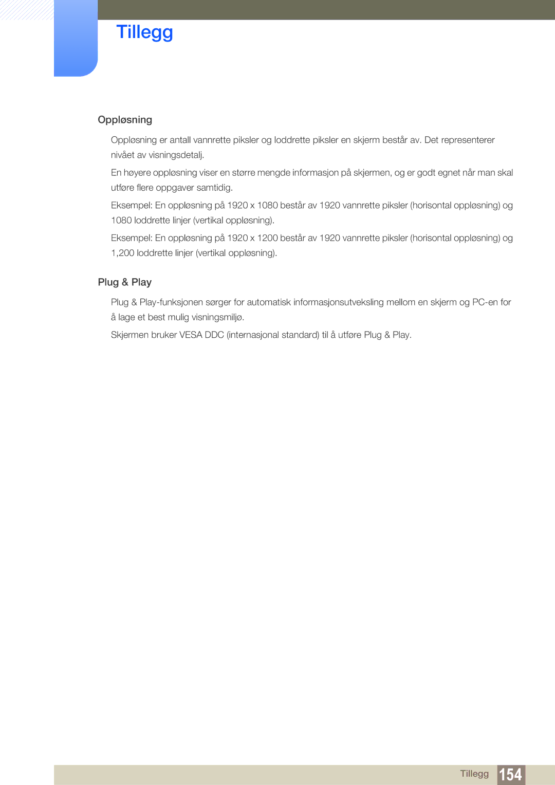 Samsung LS23C350HS/EN, LS22C350HS/EN, LS24C350HS/EN, LS27C350HS/EN manual Oppløsning 