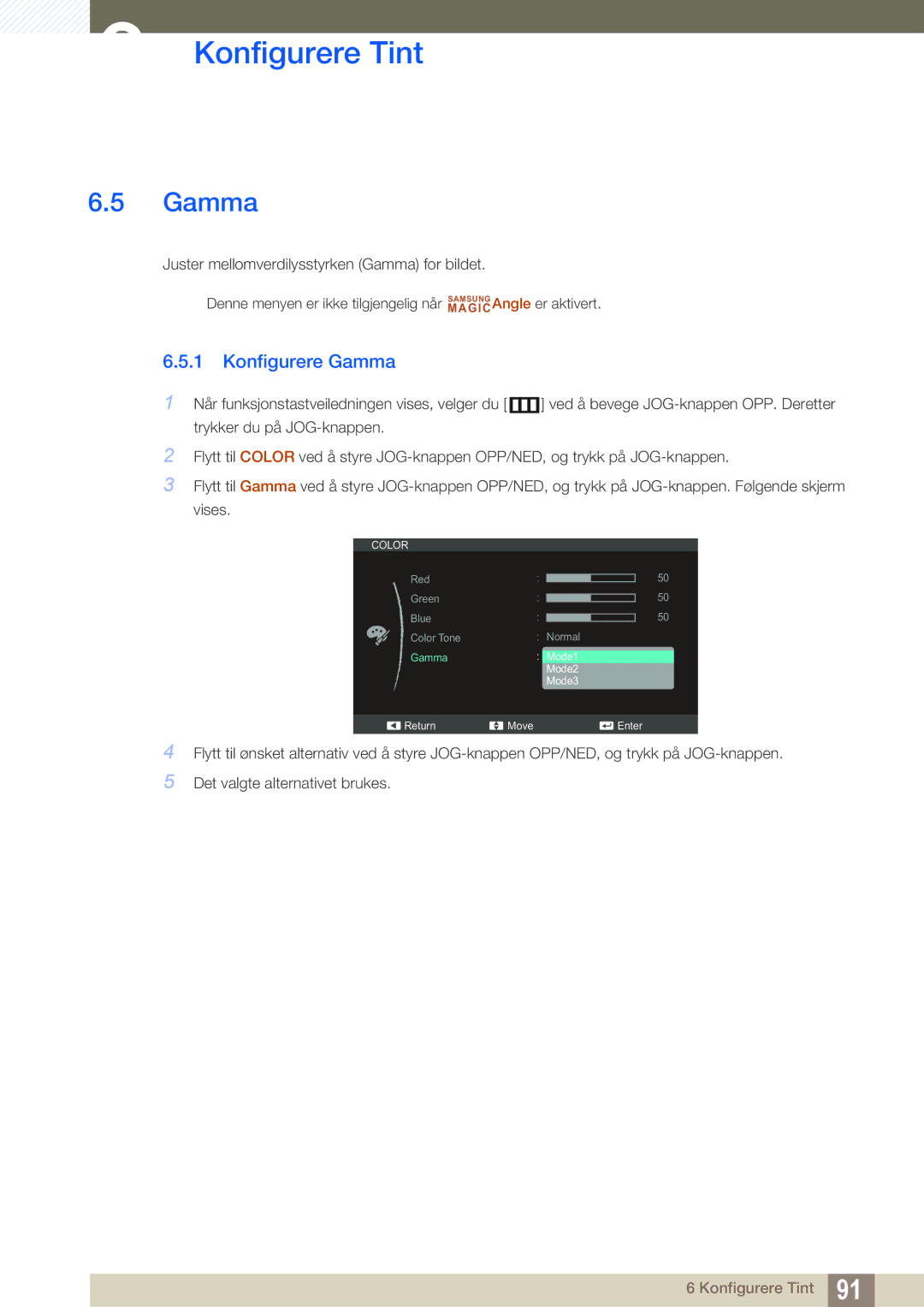 Samsung LS27C350HS/EN, LS22C350HS/EN, LS24C350HS/EN, LS23C350HS/EN manual Konfigurere Gamma 