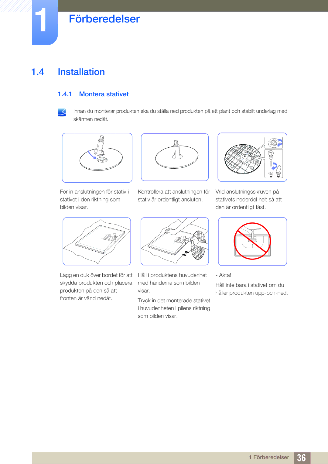 Samsung LS22C350HS/EN, LS24C350HS/EN, LS23C350HS/EN, LS27C350HS/EN manual Installation, Montera stativet 