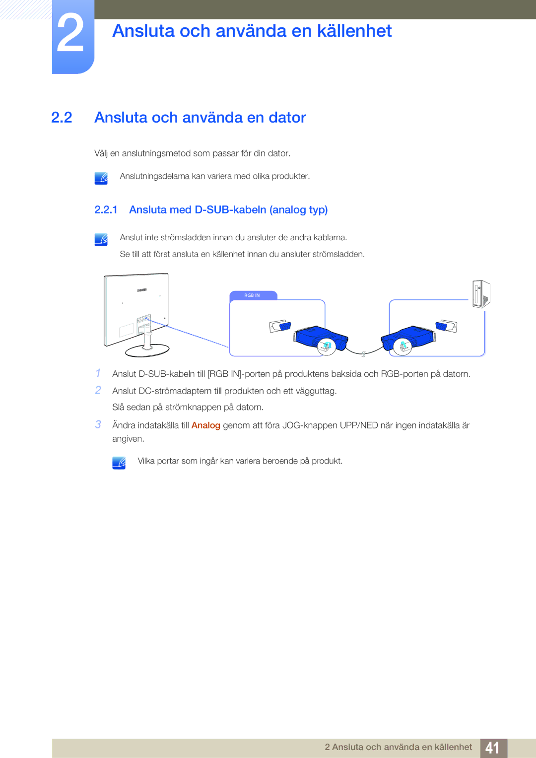 Samsung LS24C350HS/EN, LS22C350HS/EN, LS23C350HS/EN manual Ansluta och använda en dator, Ansluta med D-SUB-kabeln analog typ 