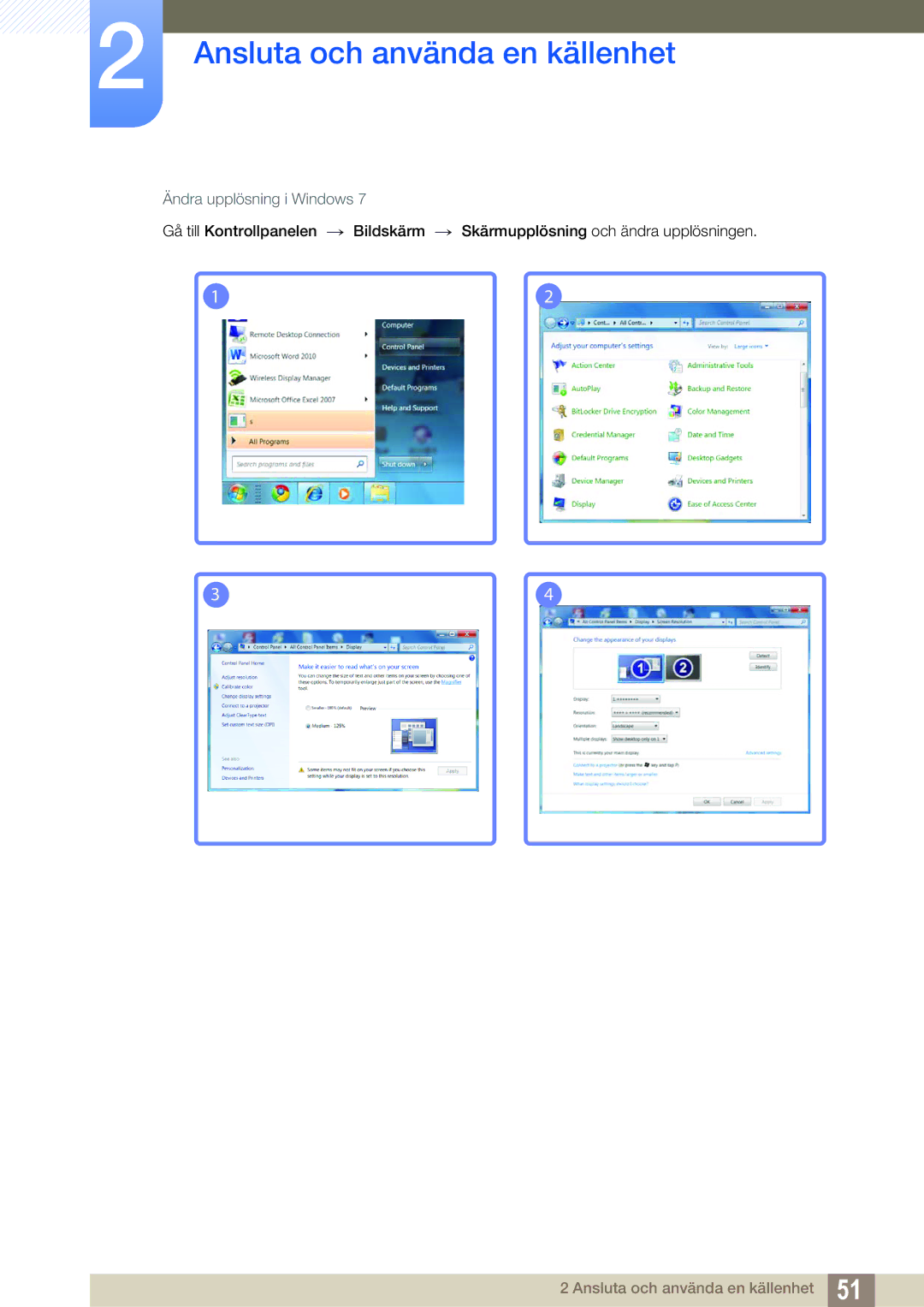 Samsung LS27C350HS/EN, LS22C350HS/EN, LS24C350HS/EN, LS23C350HS/EN manual Ändra upplösning i Windows 