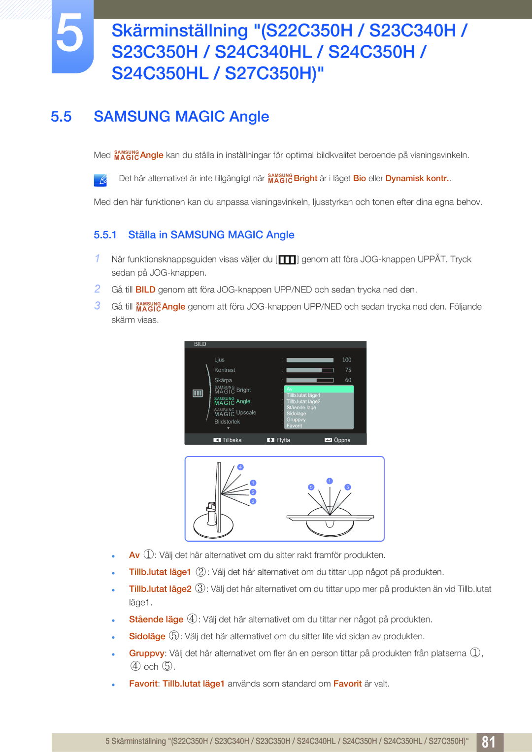 Samsung LS24C350HS/EN, LS22C350HS/EN, LS23C350HS/EN, LS27C350HS/EN manual Samsung Magic Angle 