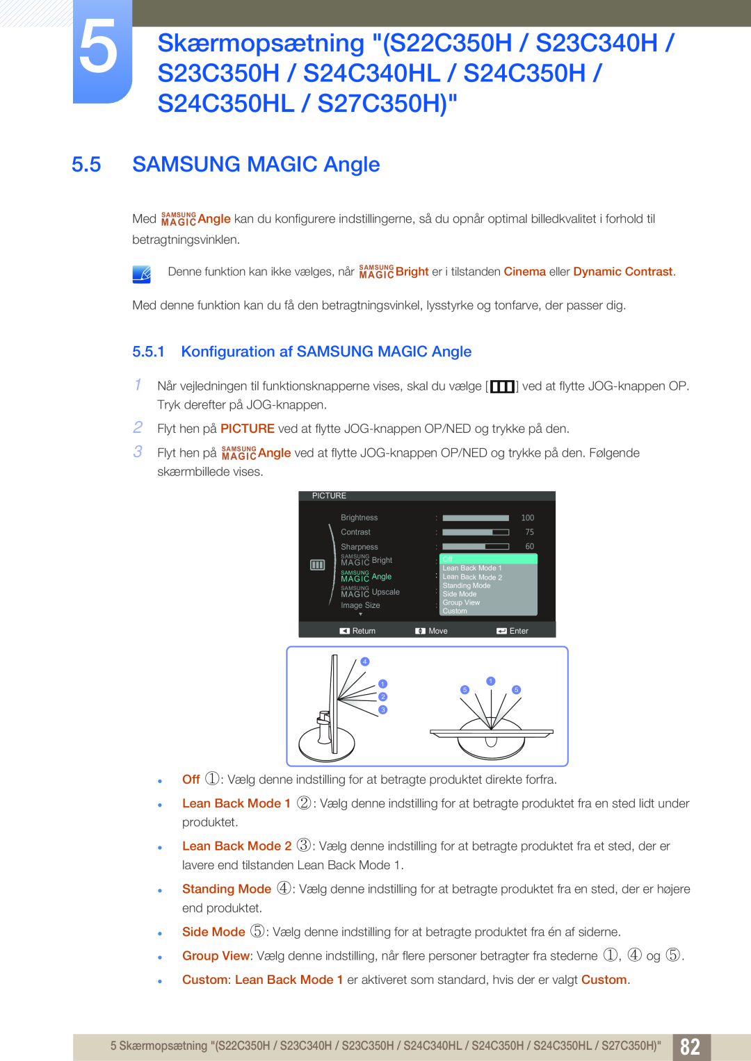 Samsung LS23C350HS/EN, LS22C350HS/EN, LS24C350HS/EN, LS27C350HS/EN manual Konfiguration af SAMSUNG MAGIC Angle 