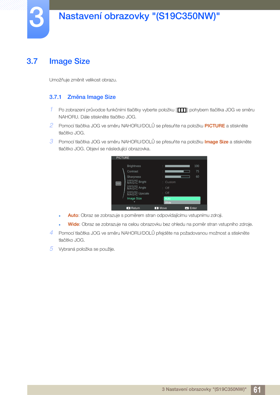 Samsung LS24C350HS/EN, LS22C350HS/EN, LS27C350HS/EN, LS22D300NY/EN manual 1 Změna Image Size 