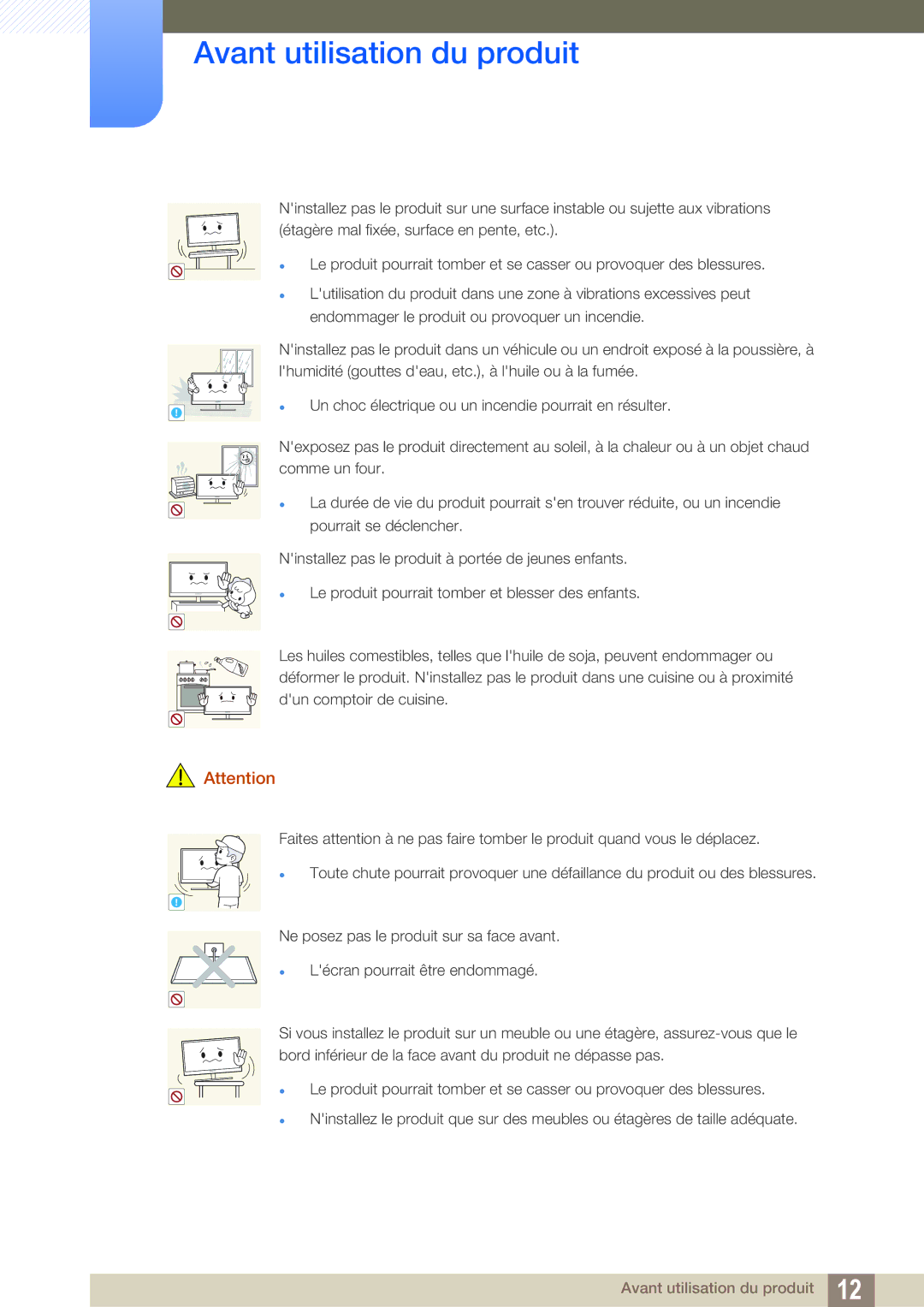 Samsung LS24C45KBWV/EN, LS22C45KMS/EN, LS23C45KMS/EN, LS22C45KBSV/EN Un choc électrique ou un incendie pourrait en résulter 