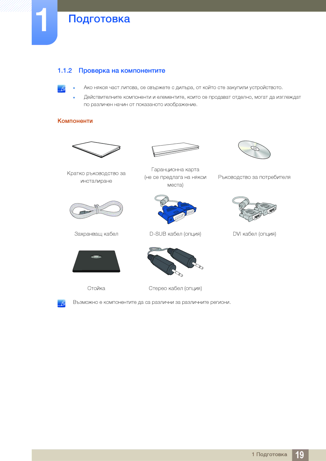 Samsung LS22C45KMWV/EN, LS22C45KMS/EN, LS23C45KMS/EN, LS19C45KMR/EN, LS19C45KBR/EN 2 Проверка на компонентите, Компоненти 