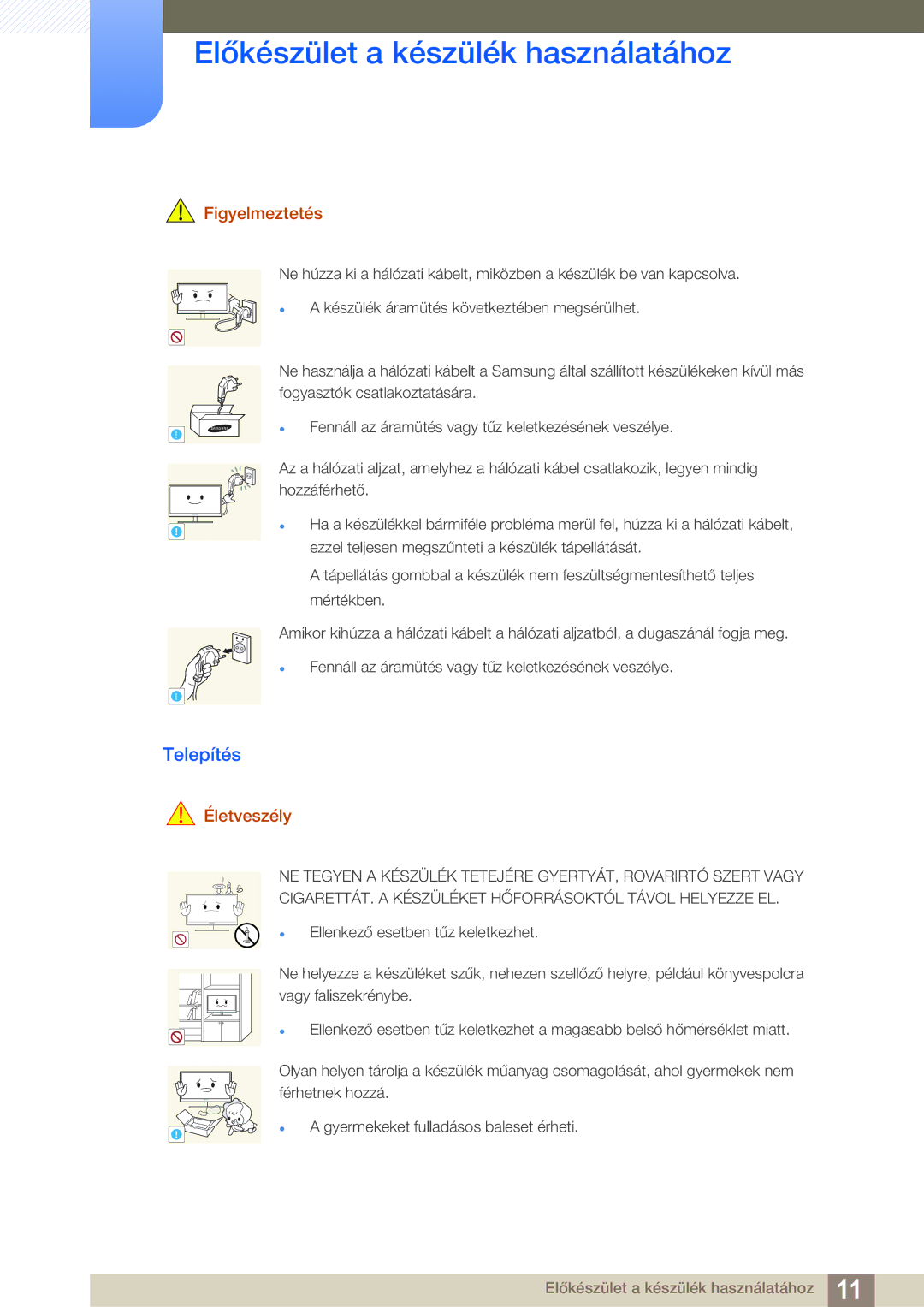 Samsung LS24C45KBWV/EN, LS22C45KMSV/EN, LS19C45KMWV/EN, LS22C45KBSV/EN, LS22C45KMWV/EN manual Telepítés, Figyelmeztetés 