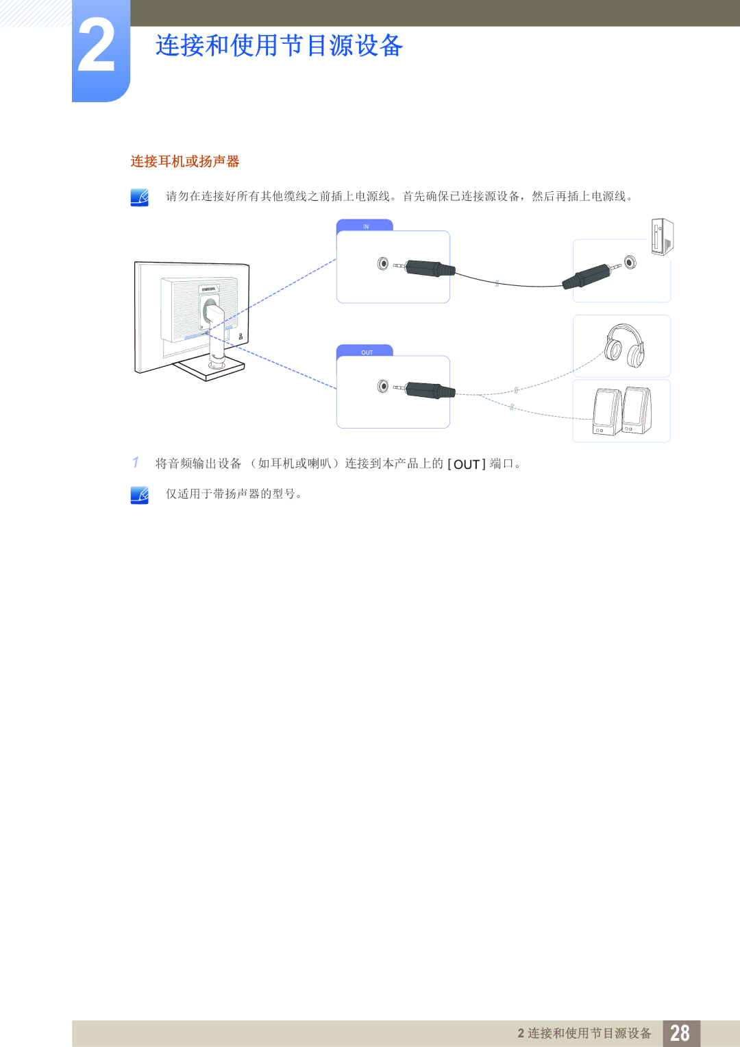 Samsung LS24C45KBSV/EN, LS22C45KMSV/EN, LS19C45KMWV/EN, LS22C45KBSV/EN, LS22C45KMWV/EN, LS19C45KBR/EN, LS24C45KMWV/EN 连接耳机或扬声器 