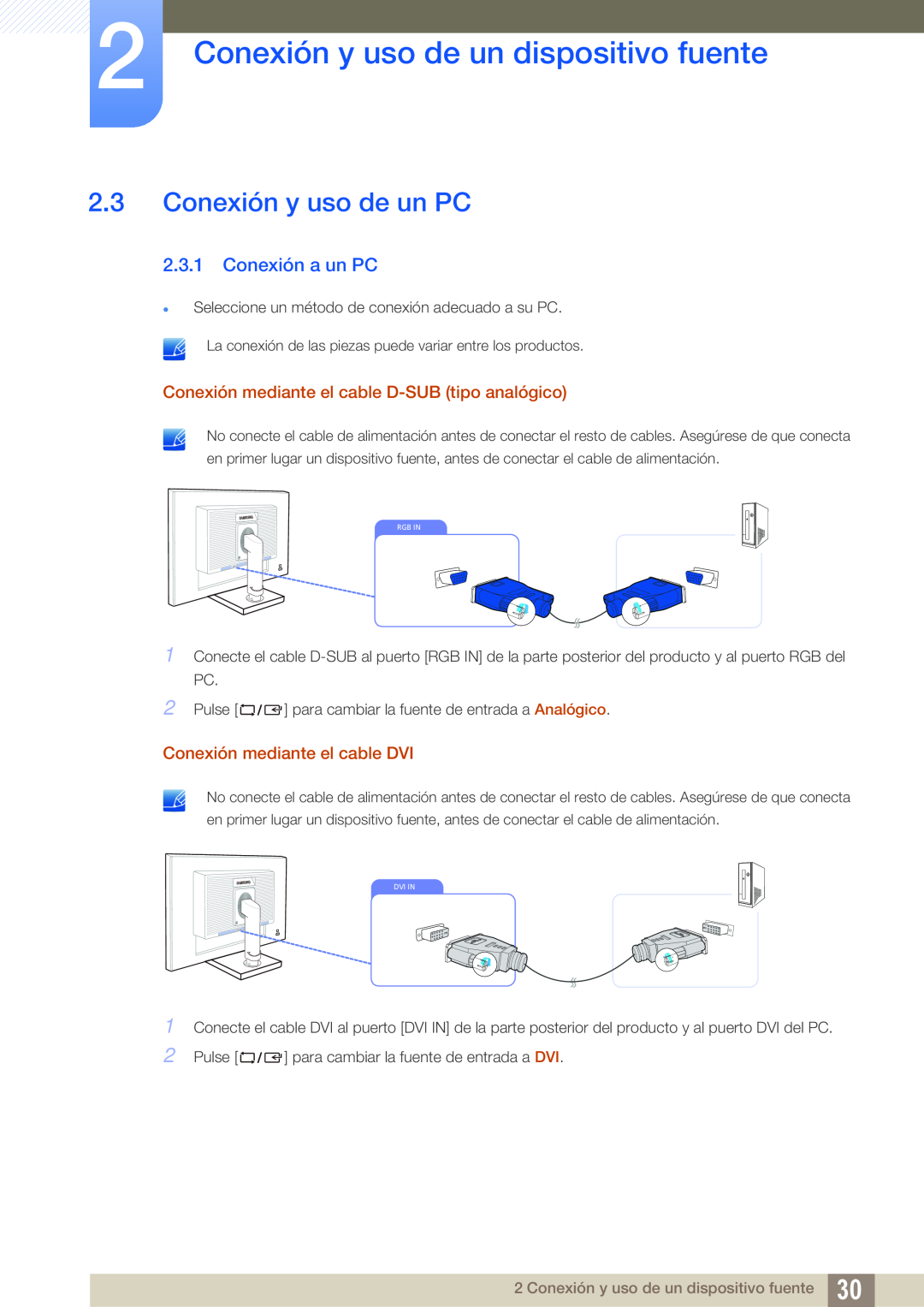 Samsung LS27C45KBSU/EN, LS22C45KMSV/EN Conexión y uso de un PC, Conexión a un PC, Conexión y uso de un dispositivo fuente 