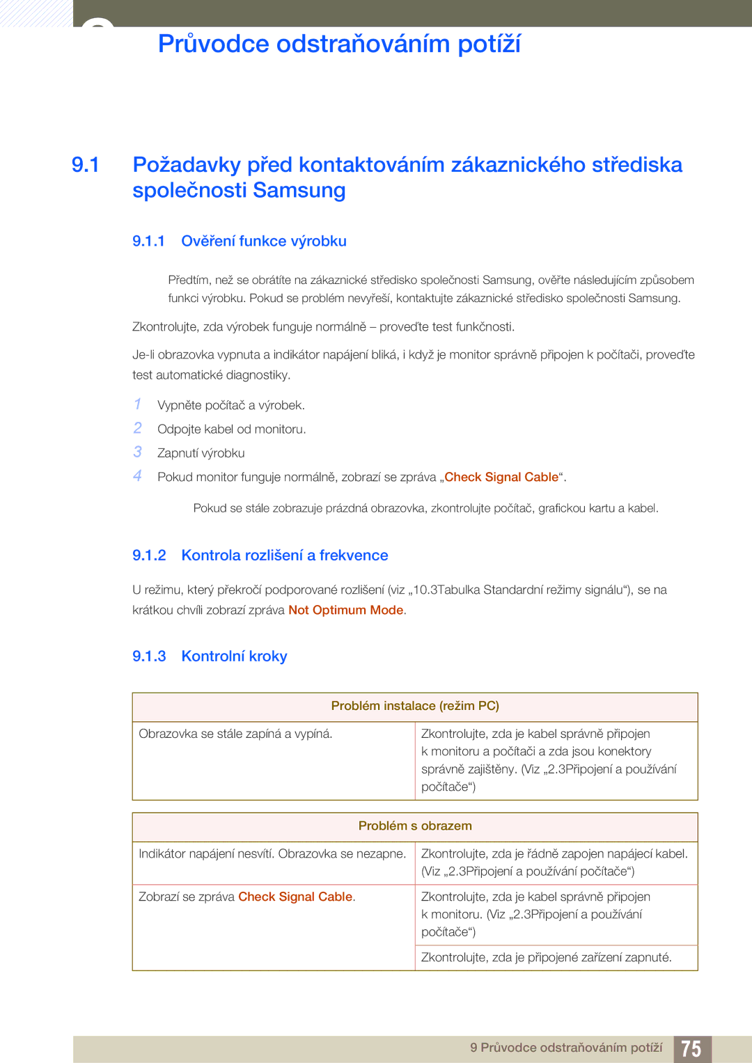 Samsung LS19C45KBR/EN manual Průvodce odstraňováním potíží, 1 Ověření funkce výrobku, Kontrola rozlišení a frekvence 