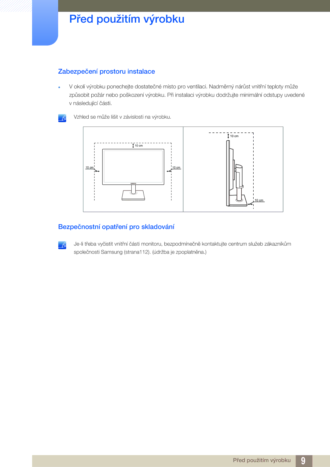 Samsung LS24C45KMS/EN, LS22C45KMSV/EN, LS22C45KMS/EN Zabezpečení prostoru instalace, Bezpečnostní opatření pro skladování 