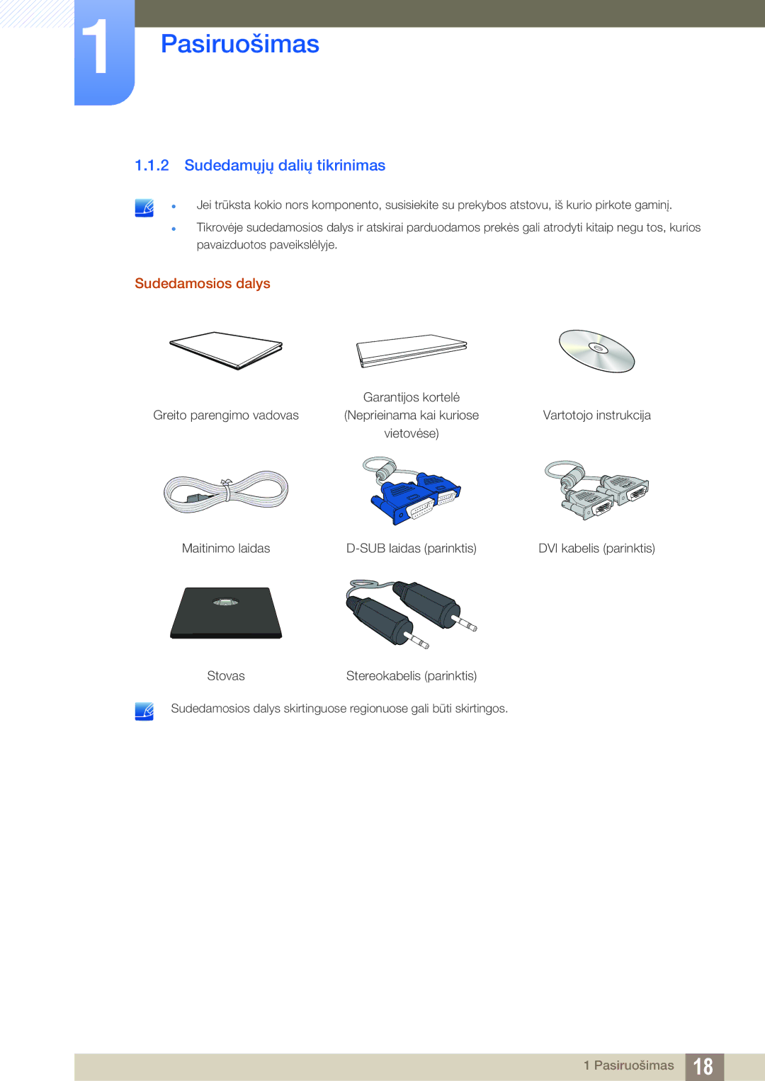 Samsung LS24C45KBW/EN, LS22C45KMSV/EN, LS22C45KMS/EN, LS23C45KMS/EN manual Sudedamųjų dalių tikrinimas, Sudedamosios dalys 