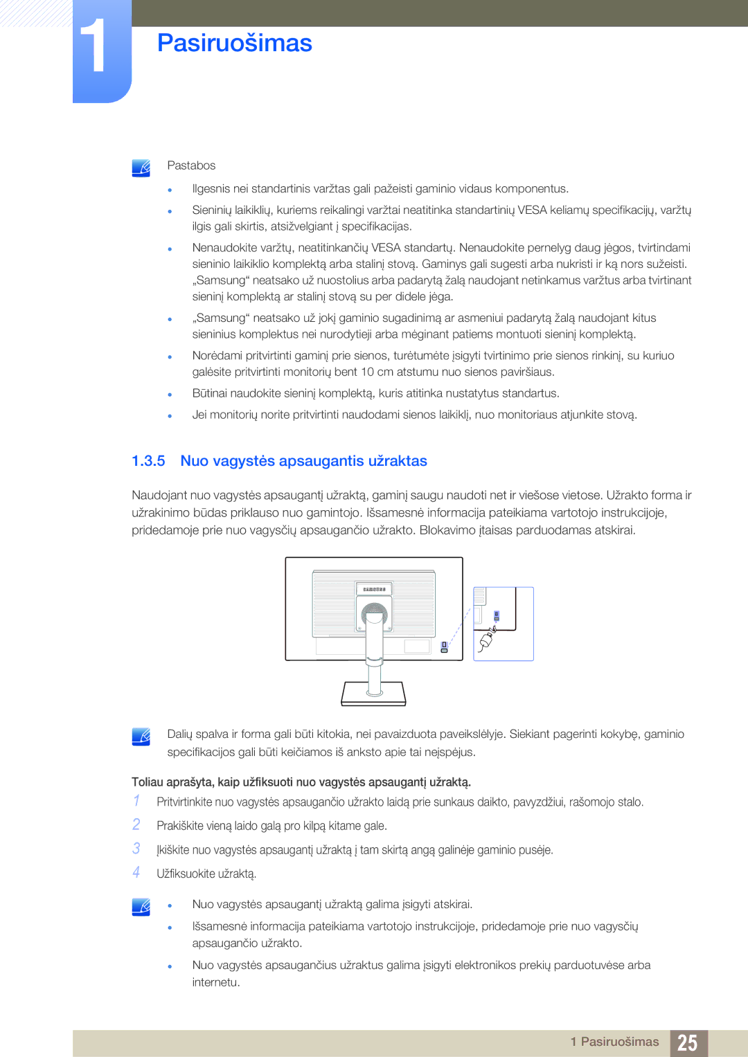 Samsung LS22C45KBSV/EN, LS22C45KMSV/EN, LS22C45KMS/EN, LS23C45KMS/EN, LS22C45KMWV/EN manual Nuo vagystės apsaugantis užraktas 