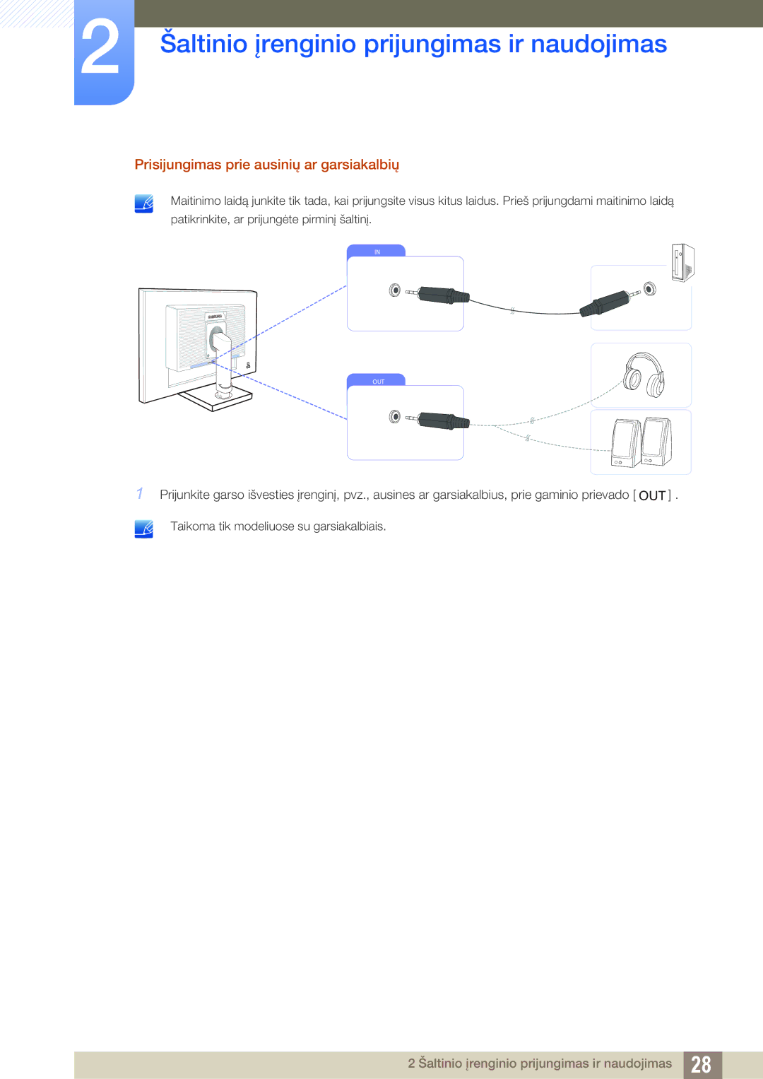 Samsung LS19C45KBR/EN, LS22C45KMSV/EN, LS22C45KMS/EN, LS23C45KMS/EN, LS19C45KMR/EN Prisijungimas prie ausinių ar garsiakalbių 