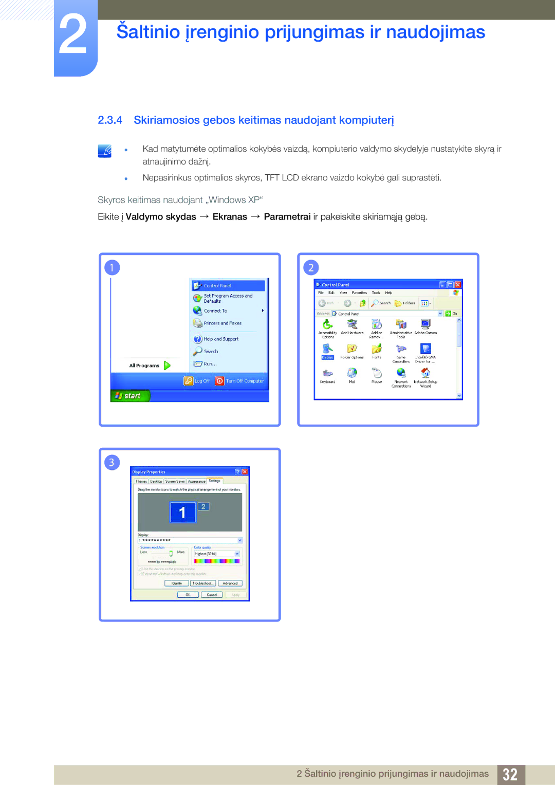 Samsung LS24C45KBSV/EN, LS22C45KMSV/EN, LS22C45KMS/EN, LS23C45KMS/EN manual Skiriamosios gebos keitimas naudojant kompiuterį 