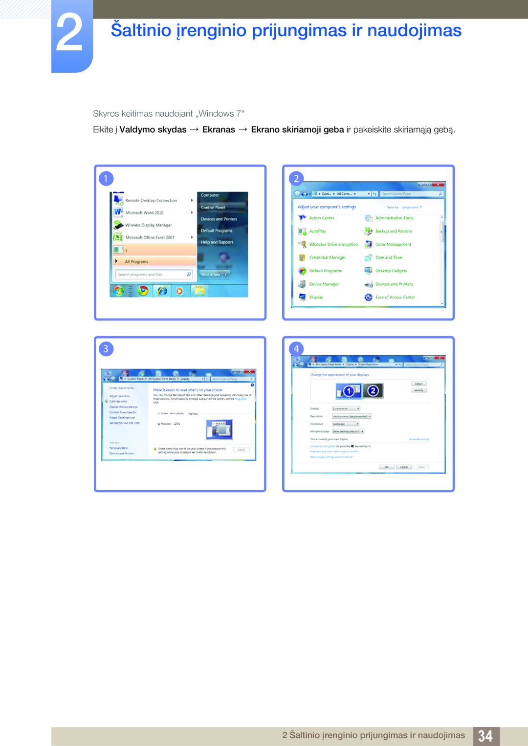 Samsung LS22C45KMW/EN, LS22C45KMSV/EN, LS22C45KMS/EN, LS23C45KMS/EN, LS22C45KBSV/EN manual Skyros keitimas naudojant „Windows 