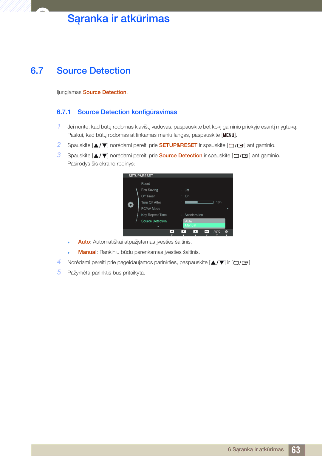 Samsung LS24C45KMSV/EN, LS22C45KMSV/EN, LS22C45KMS/EN, LS23C45KMS/EN, LS22C45KBSV/EN manual Source Detection konfigūravimas 