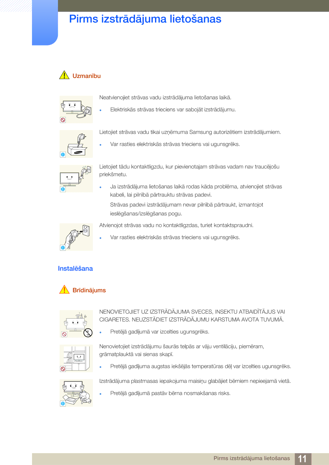 Samsung LS24C45KBL/EN, LS22C45KMSV/EN, LS22C45KMS/EN, LS23C45KMS/EN, LS22C45KBSV/EN, LS22C45KMWV/EN manual Instalēšana, Uzmanību 