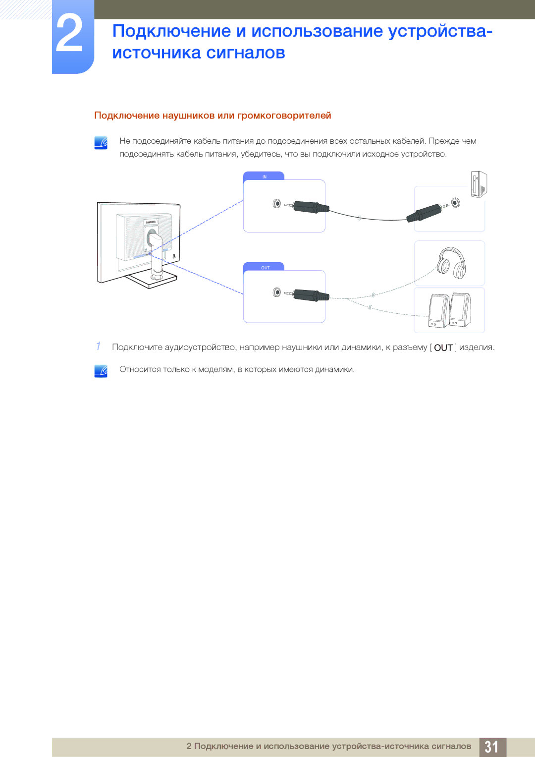 Samsung LS23C45KMS/EN, LS22C45KMSV/EN, LS22C45KMS/EN, LS22C45KBSV/EN manual Подключение наушников или громкоговорителей 