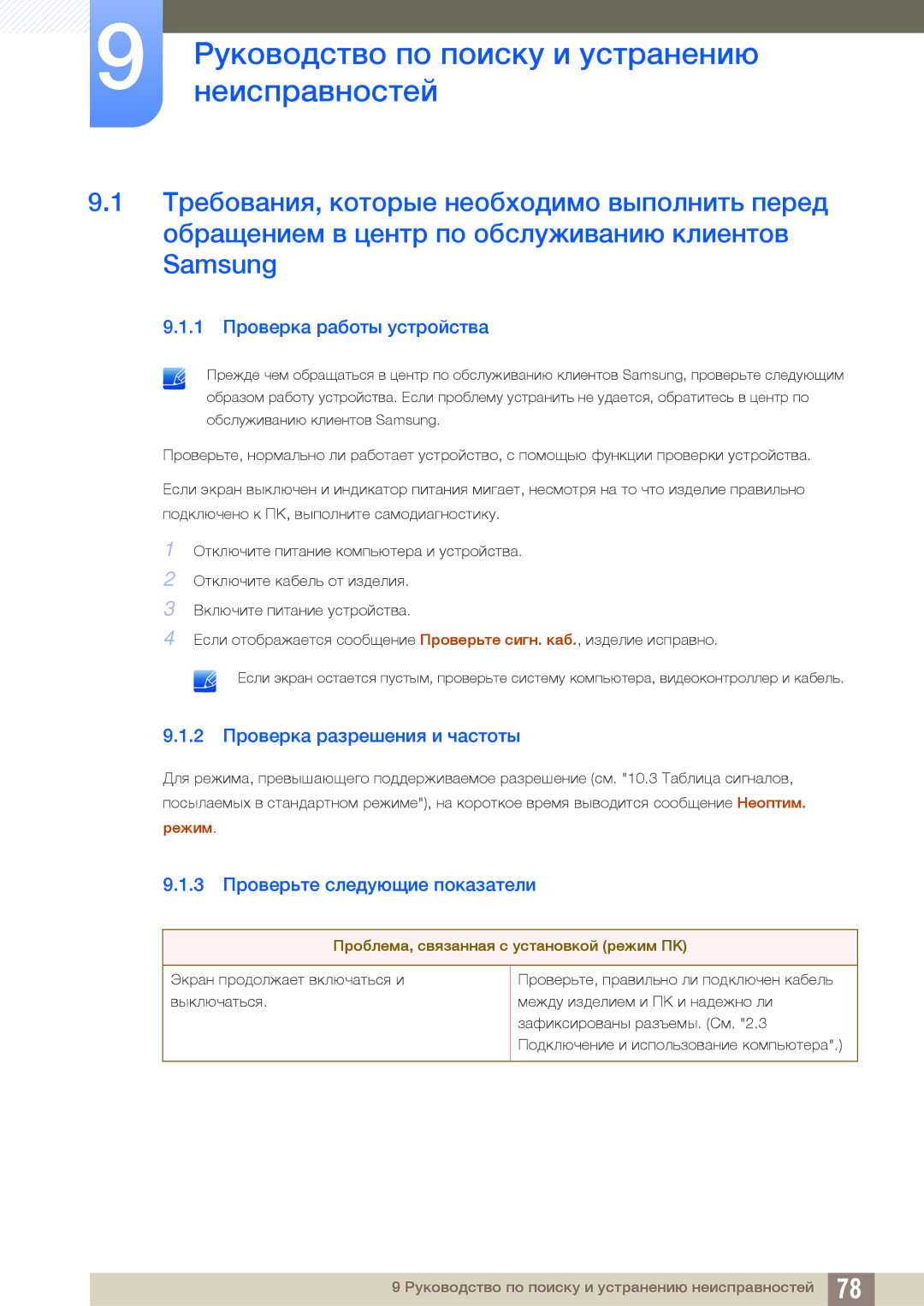 Samsung LS23C45KBS/EN, LS22C45KMSV/EN Руководство по поиску и устранению, Неисправностей, 1 Проверка работы устройства 