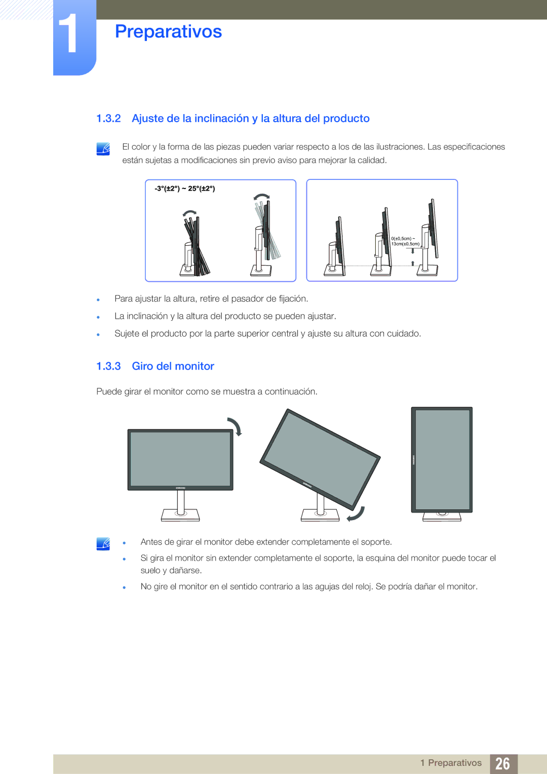 Samsung LS22C45UFS/EN, LS22C45UDW/EN manual Ajuste de la inclinación y la altura del producto, Giro del monitor 