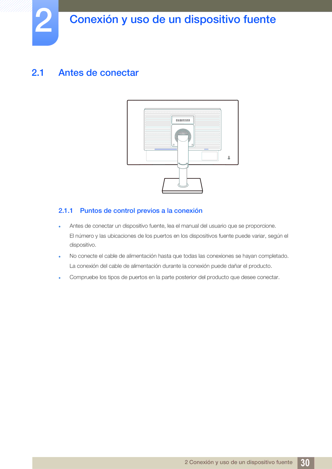 Samsung LS22C45UFS/EN Conexión y uso de un dispositivo fuente, Antes de conectar, Puntos de control previos a la conexión 