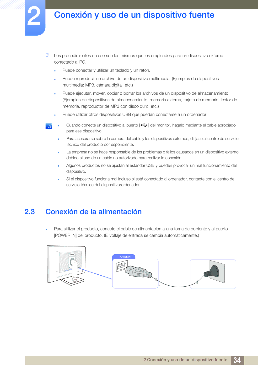 Samsung LS22C45UFS/EN, LS22C45UDW/EN manual Conexión de la alimentación 