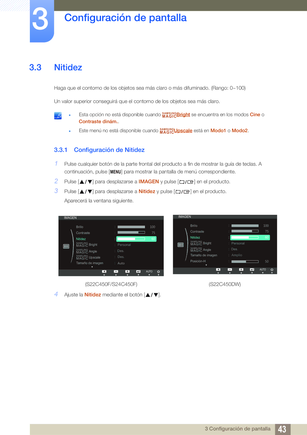 Samsung LS22C45UDW/EN, LS22C45UFS/EN manual Configuración de Nitidez 