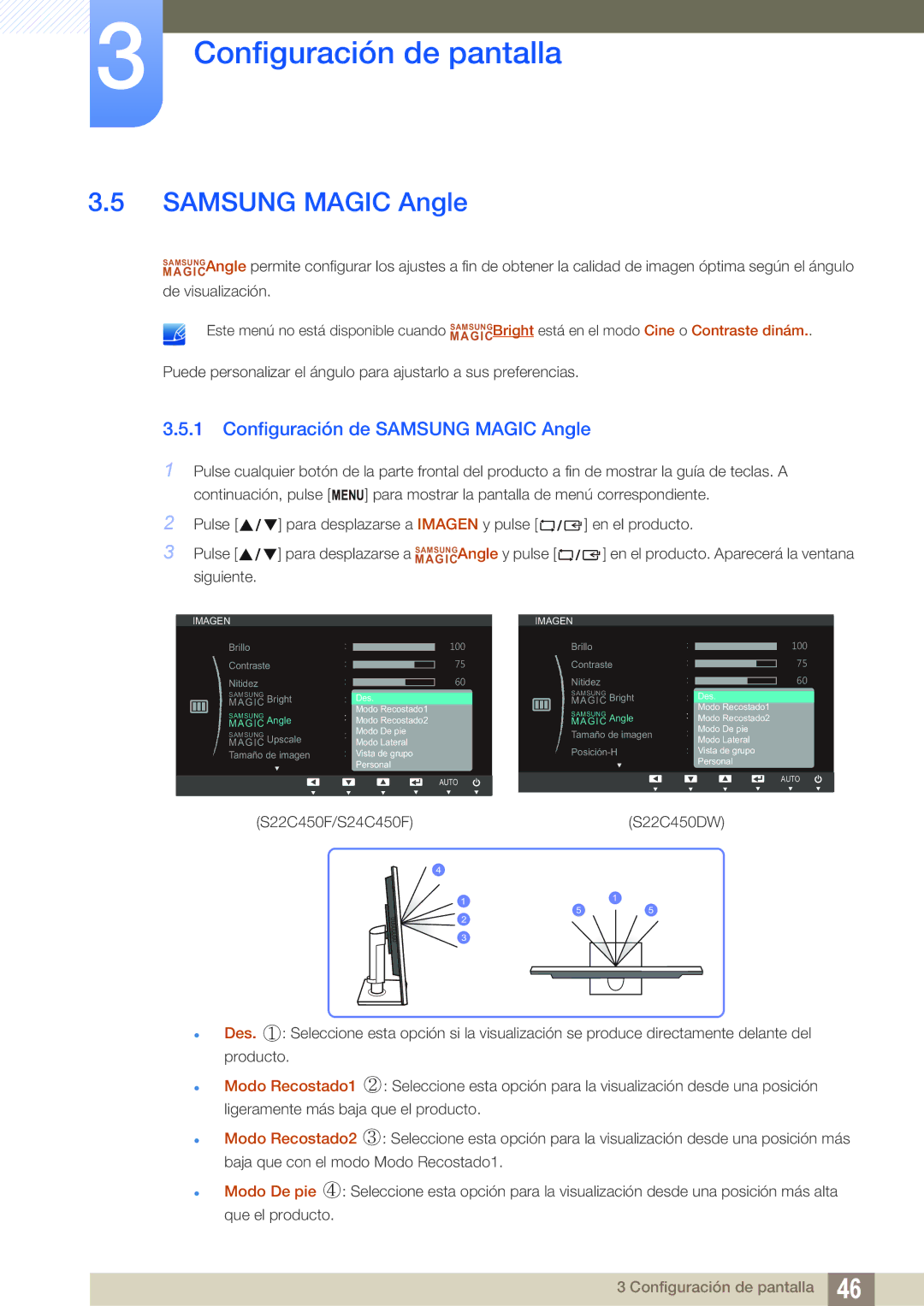 Samsung LS22C45UFS/EN, LS22C45UDW/EN manual Configuración de Samsung Magic Angle 